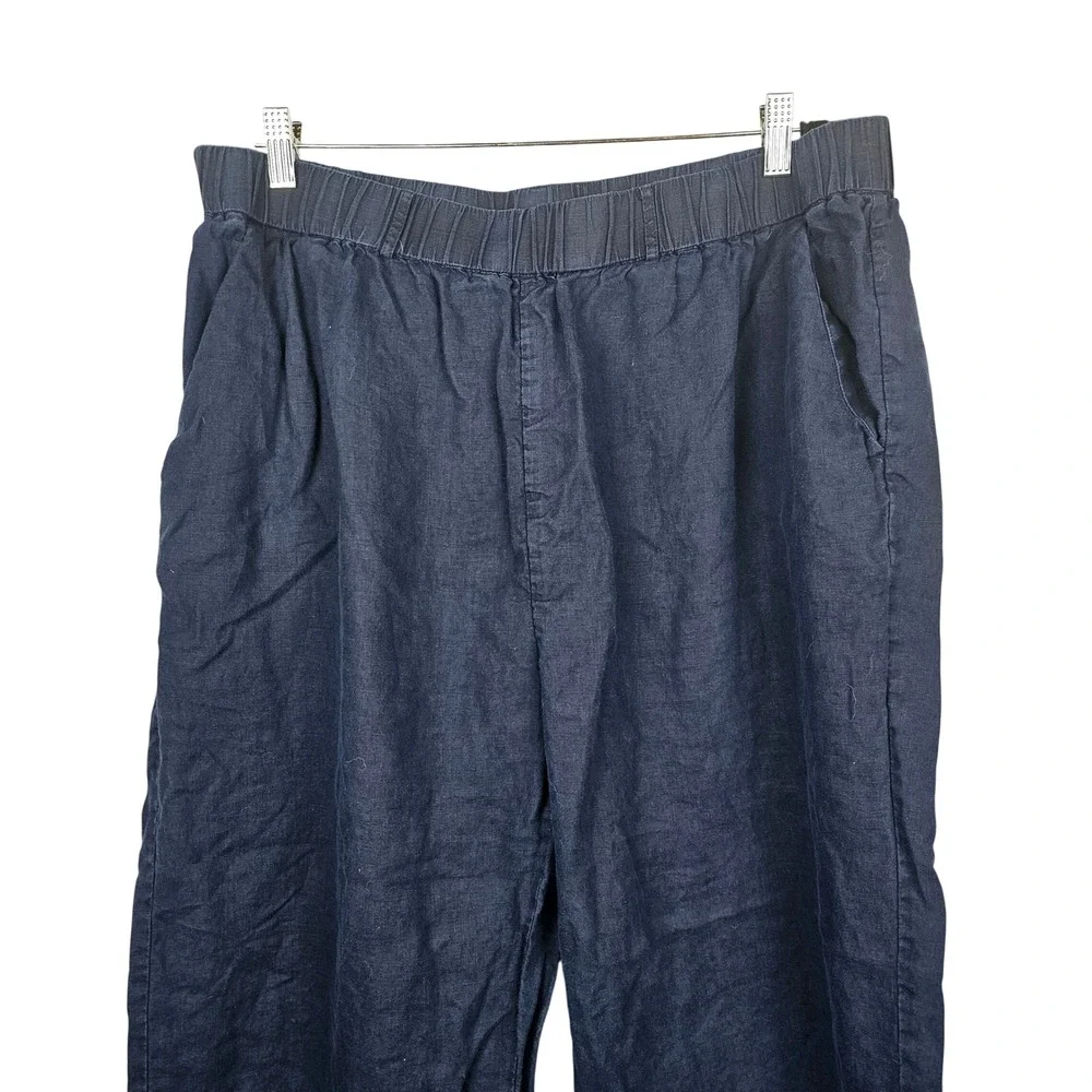 Quince Navy Blue 100% European Linen Elastic Waist Pants Women's 1X CMA01 SP24